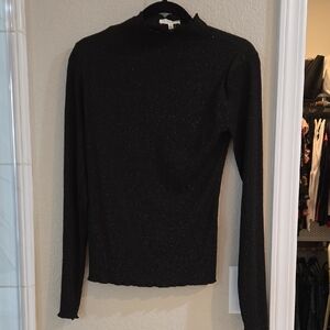 Easel Shimmering Black Long Sleeve Top
